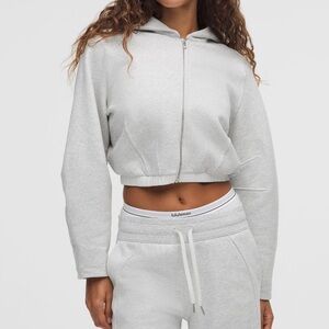Lululemon Loungeful Full-Zip Crop Hoodie size M heathered core ultra light grey